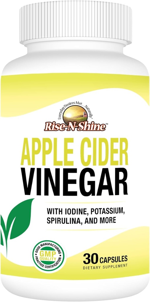 Rise-N-Shine Apple Cider Vinegar Capsules - Immune Support Vitaminas - Gut Support for Women & Men 30-Day Supply (30 cápsulas)