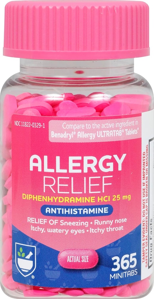 Rite Aid Antihistamine Alivio de la Alergia con Diphenhydramine - 25mg, 365 Conde
