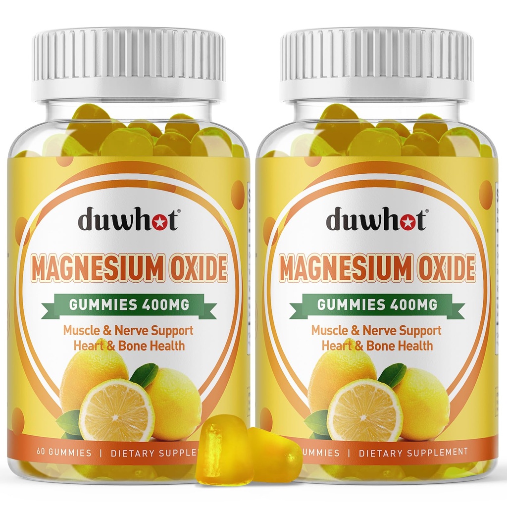 Magnesium Oxide Gummies 400mg, Magnesium Oxide Chewable Suplemento para Adultos &amp; Niños, Nerve, Muscle, Bone & Heart Support, Non GMO, Pectin, Vegan, 120