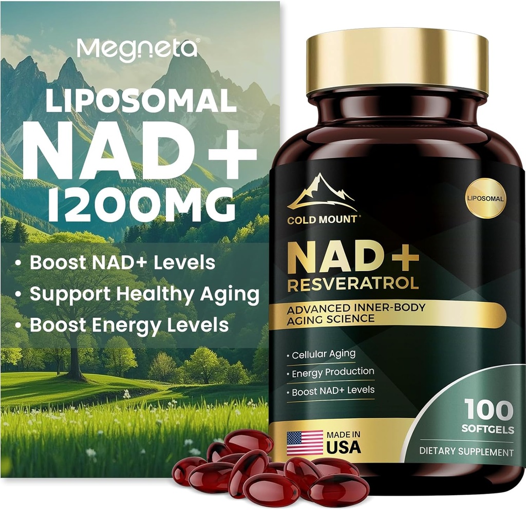 Liposomal NAD+ Suplemento 1200mg con Trans Resveratrol - Boost NAD+ Levels, Energy & Anti-Aging Support - Vegan, 100 Softgels