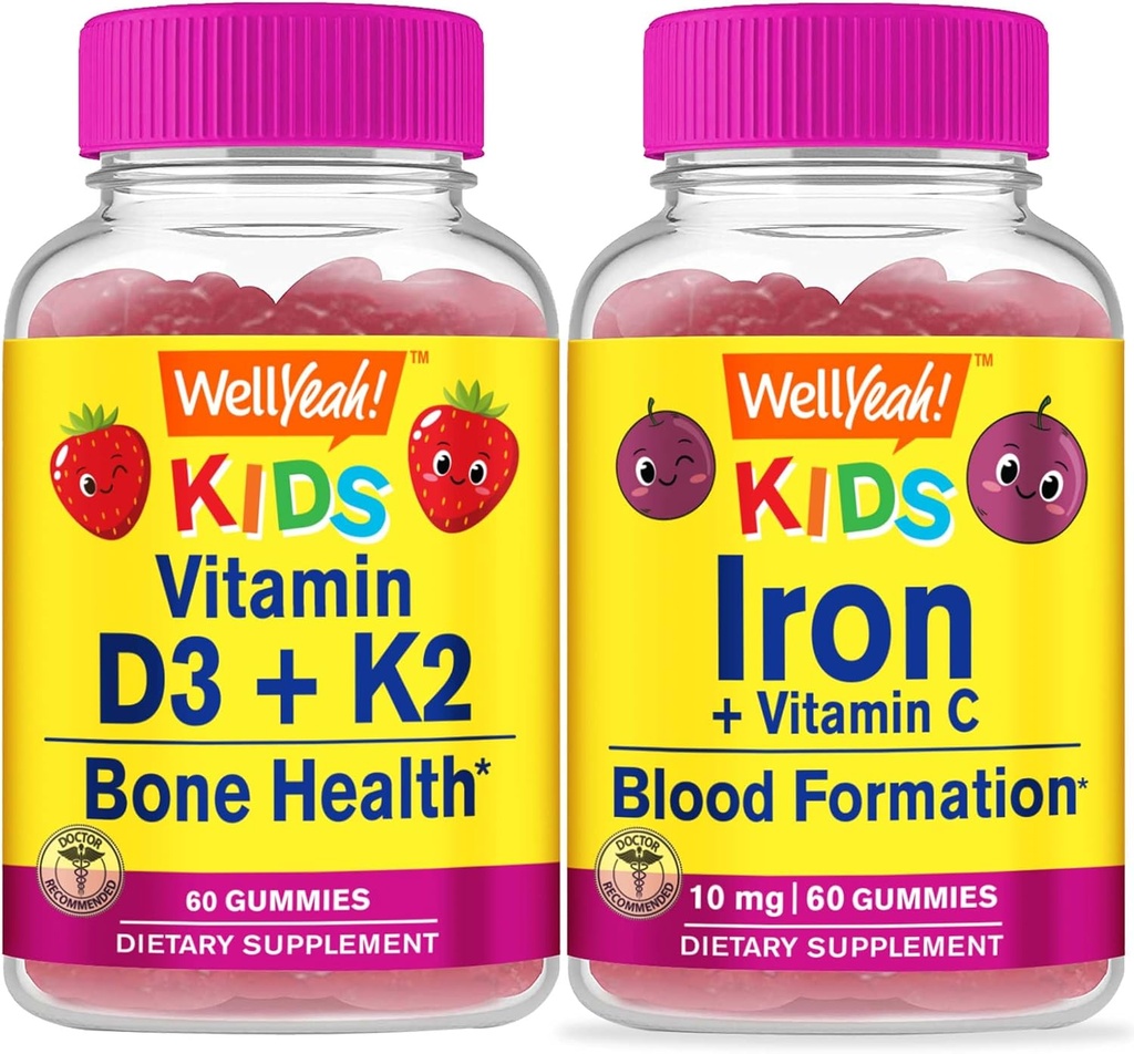 BuenoSí Vitamina D3+K2 Niños + Hierro + Vitamina C Niños, Gummies Bundle - Gran Tasting, Suplemento de vitamina, Gluten Gratis, GMO Gratis, Chewable Gummy