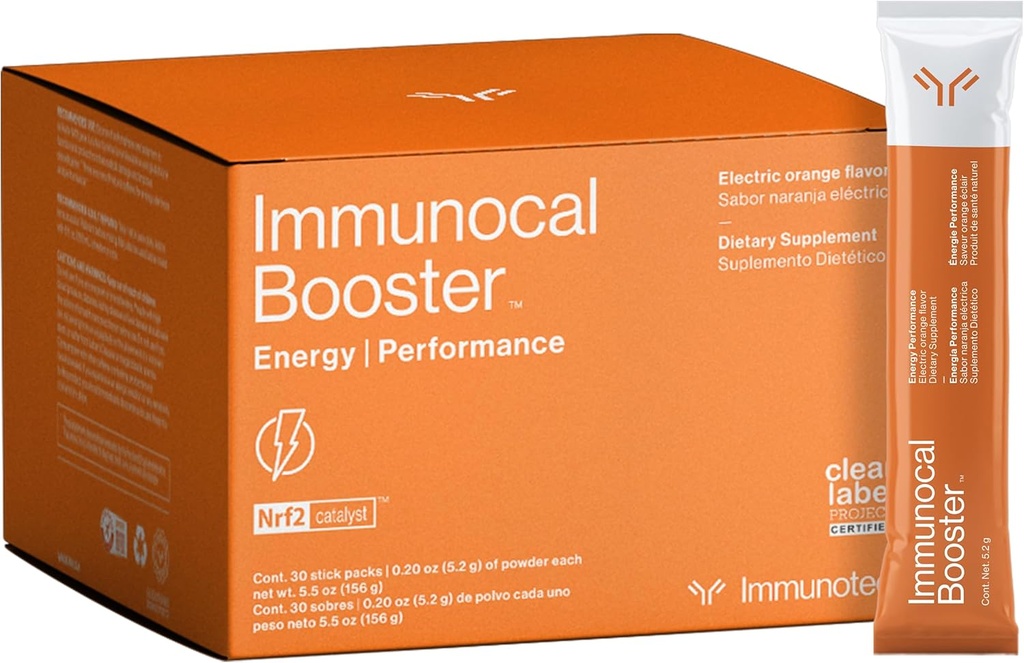 Inmunocal Booster Energy Performance – Rapid Energy, 3 Fuentes Naturales de Caffeine (Coffee, Green Tea, Guarana), Nrf2 Activador, soporta Focus + Alertness TEN Gluten Free, Sugar Free ← 30 Servings