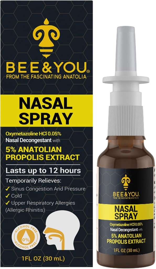 BEE y Usted Propolis Nasal Spray, 100% Pura Propolis Extract, Sinus & Congestion Relief, Natural Decongestant, Alergía Soporte, Nasal Moisturizing Spray