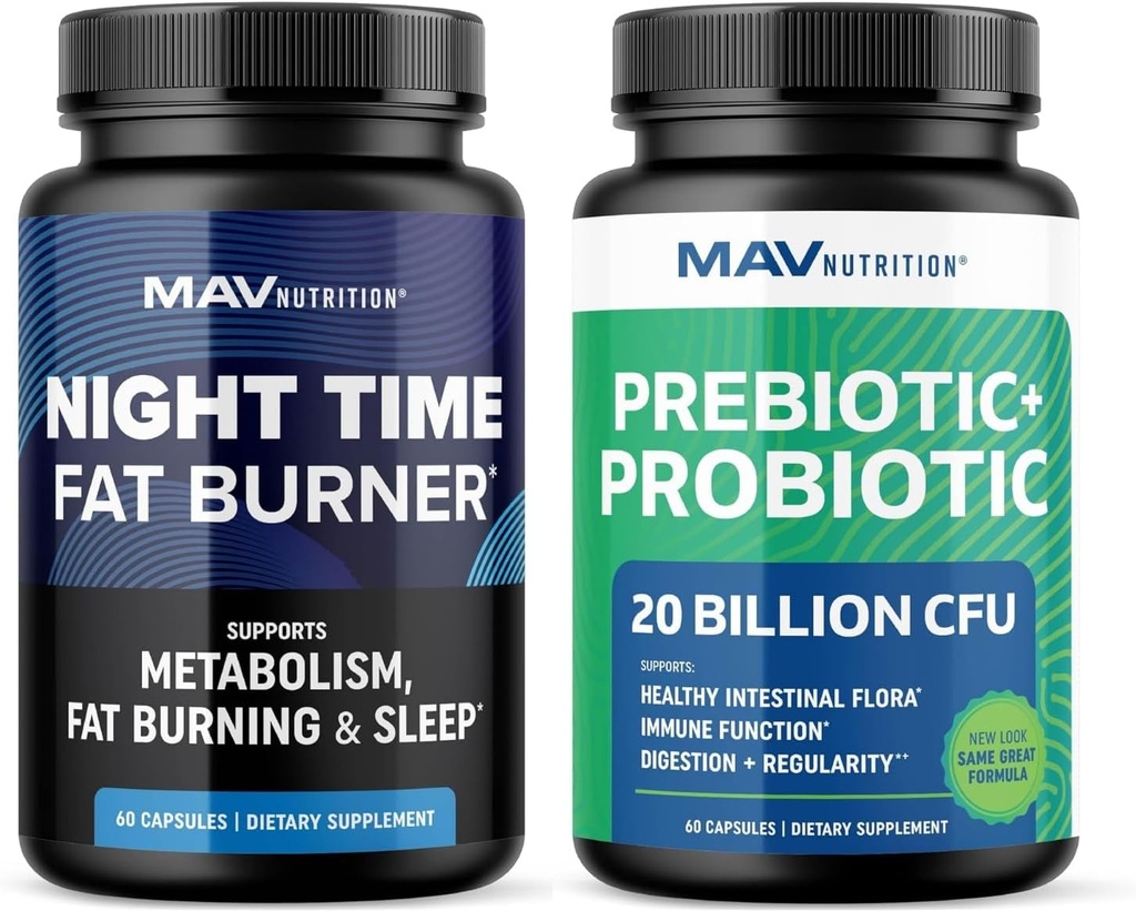 MAV NUTRITION Night Time Fat Burner Capsules y Probióticos " Prebióticos Capsules tóxicos durante la noche Metabolismo Booster para Stomach Fat Burning Gut Health Support ¦