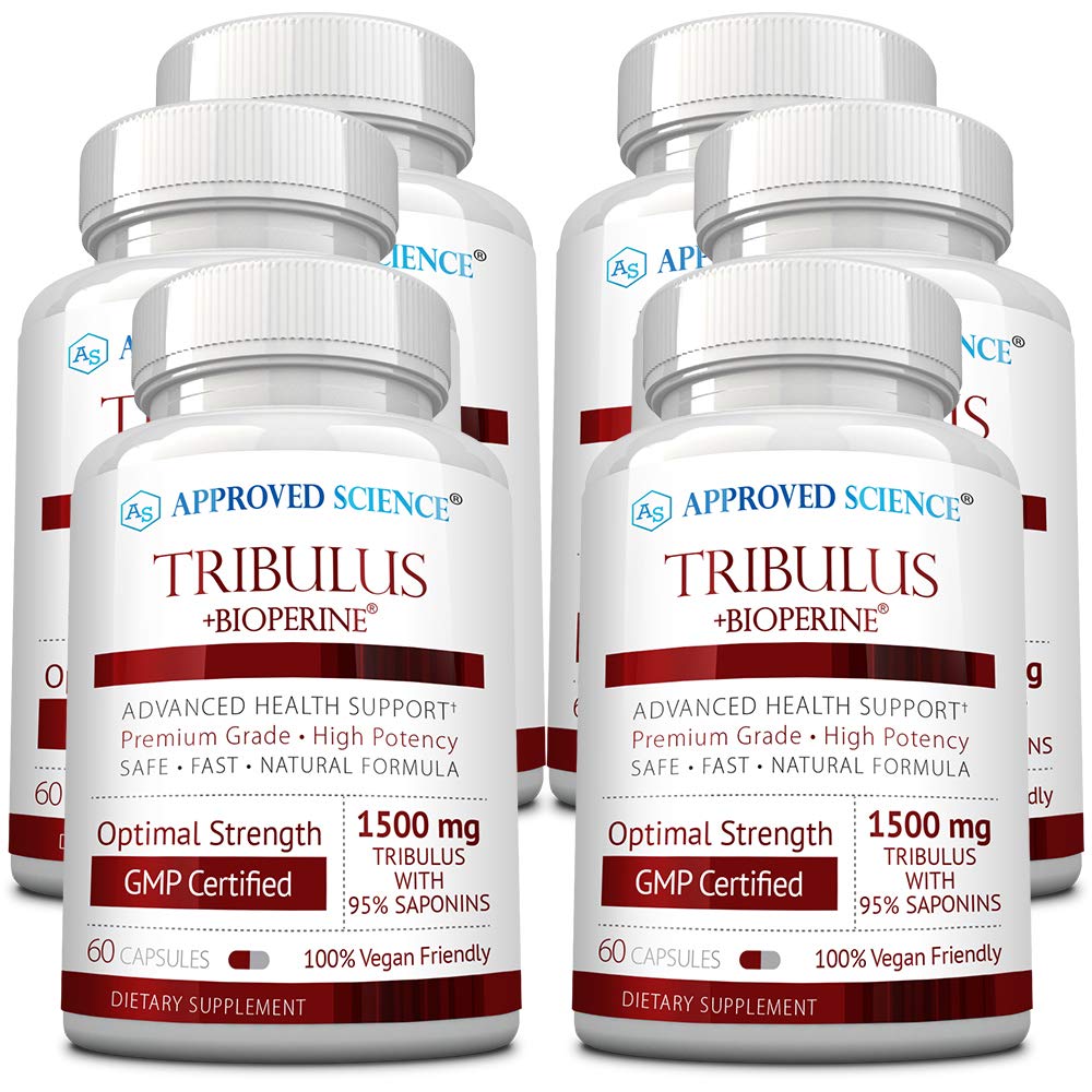 Tribulus de Ciencias Aprobados Terrestris - 360 Capsules - Boosts Testosterone, Enhances Athletic Performance, Supports Muscle Growth and Repair - 95% Furostanol Saponins - Bioperine - Vegan - 6 Botellas