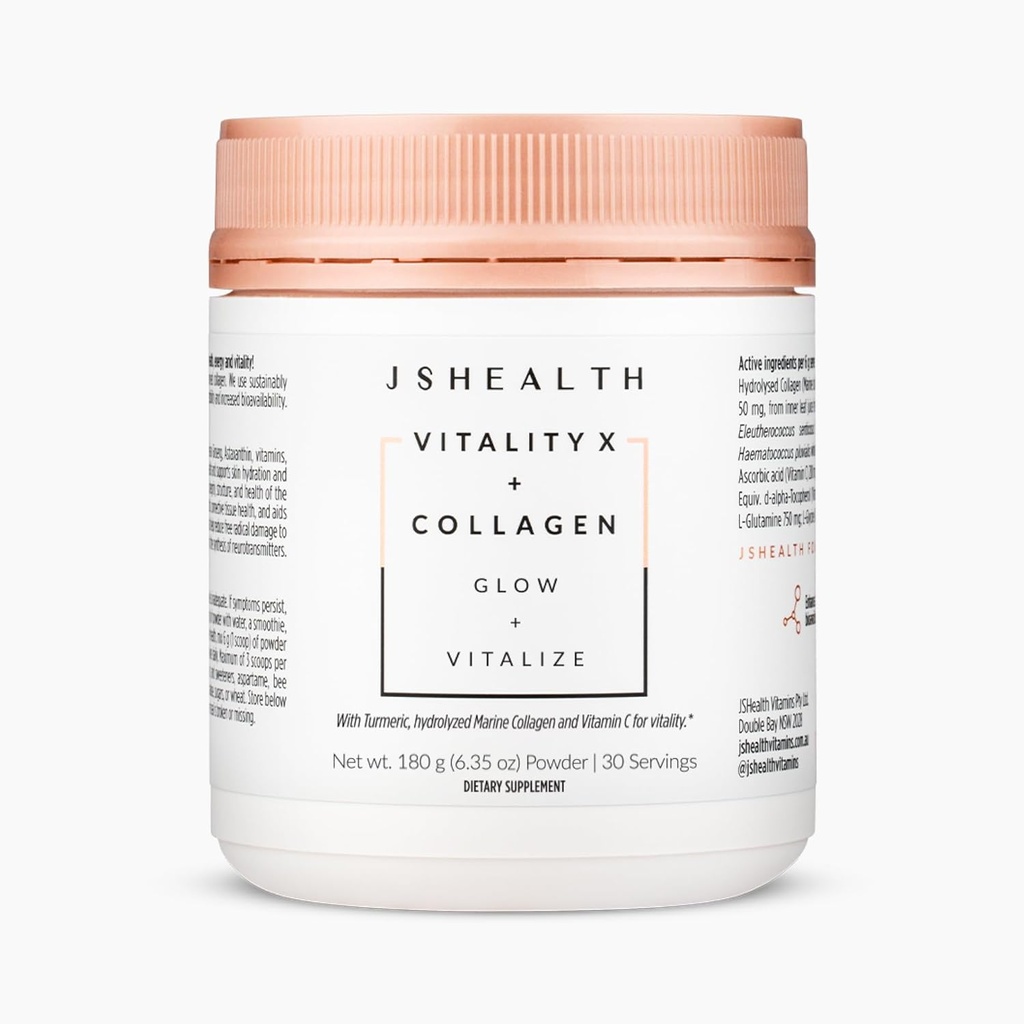 JSHealth Vitamins Vitality X + Collagen - Suplemento de polvo de belleza con Aloe Vera Silica y Vitaminas C & E a la piel de cabello nórdico y uñas (180g)