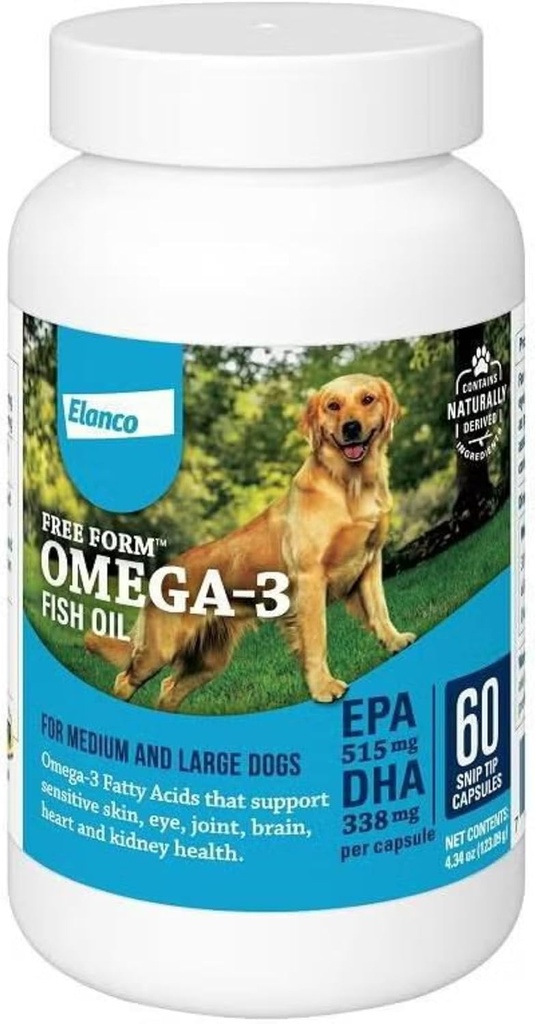 Consejos de naip Omega-3 Petróleo de pescado Suplemento líquido para perros medianos & grandes, 60 cuenta