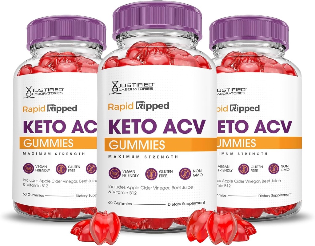 Laboratorios justificados (3 Pack Rapid Ripped Keto ACV Vegan No GMO 180 Gummies