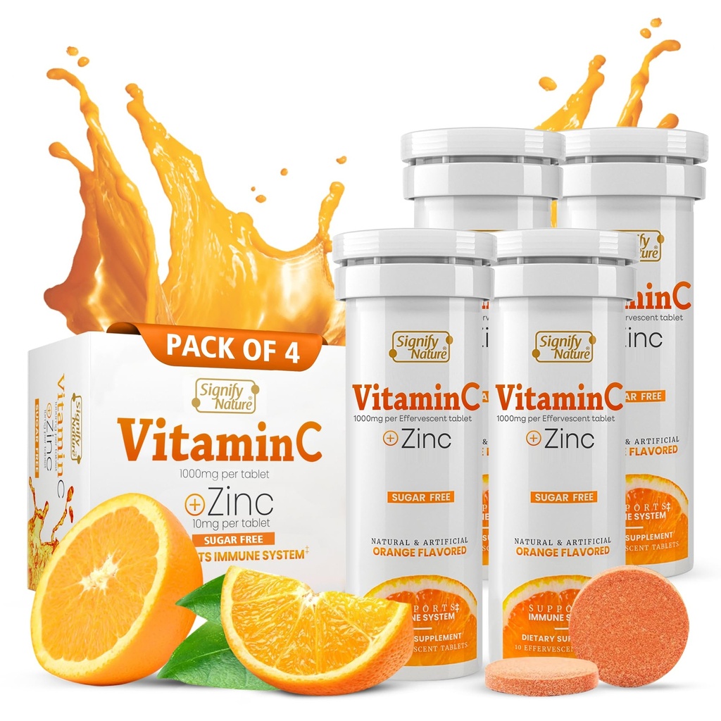 NATURALEZA Vitamina C 1000mg Tablas efervescentes - Potent Immune Support VIT C with Zinc Supplement - Sugar-Free & Vegan Fórmula ← Dissolvable Vitamin C Tablets - Agua Soluble Fizzy Elixir - 40CT