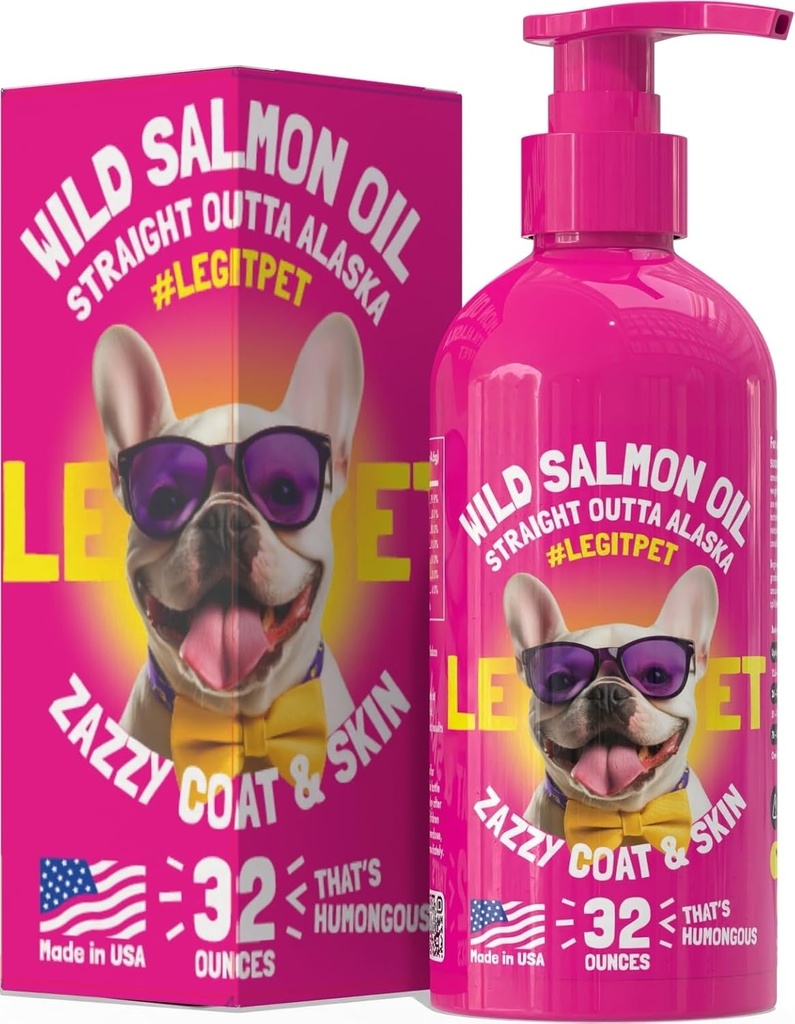 Salvaje Aceite de Salmón de Alaska para perros & gatos - Pez puro Omega 3 6 9 EPA líquido DHA Ácidos grasos - Suplemento de piel y carne - Soporta Función Conjunta, Cerebro, Ojo, Inmune & Heart Health - Made in USA 32 oz