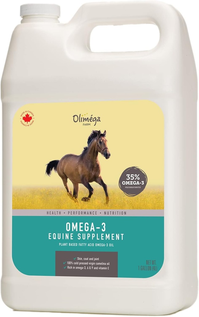 Camelina Oil for Horses, 1 Gallon by Olimega Farm ← High in Omega-3 & Vitamina E Silencioso para las articulaciones saludables, Coat & Skin ← Pure " Cold Pressed ← Joint Supplement latitud Made in Canada ← Non-GMO