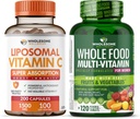 Total Wellness Liposomal Vitamina C cápsulas (200 pastillas 1500mg amortiguadas) alta absorción VIT C + Multivitamina entera de alimentos para las mujeres - Multi vitaminas naturales, minerales, extractos orgánicos
