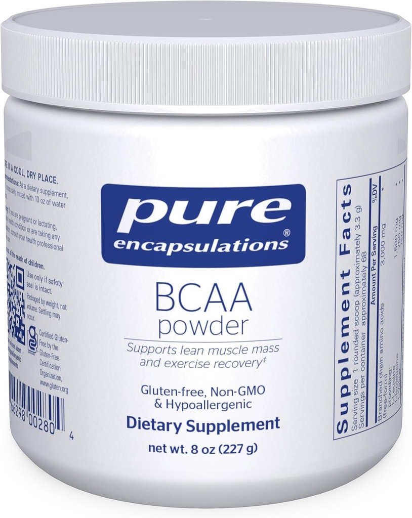 Pure Encapsulations BCAA Powder ← Hypoallergenic Suplemento de apoyo Función muscular durante el ejercicio tención 8 onzas
