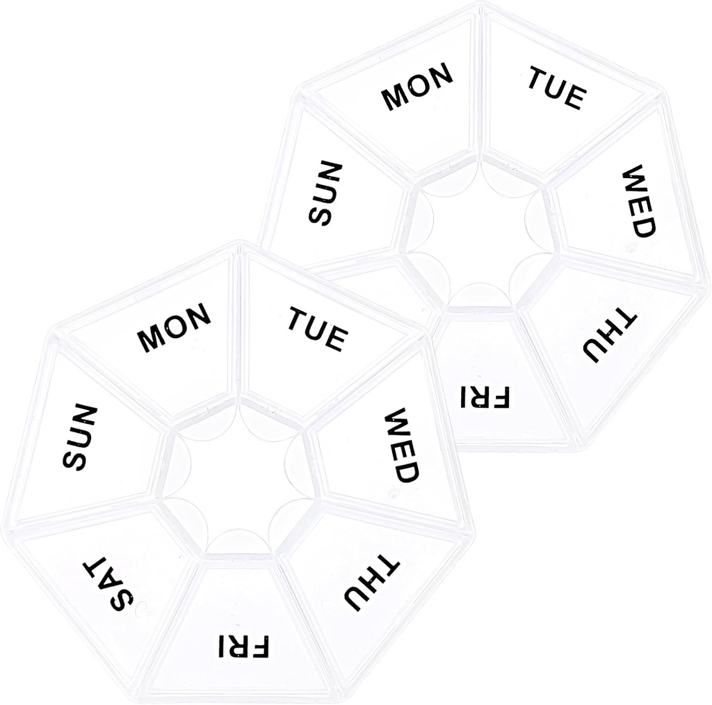 Sibba 7 días organizador de píldoras, 2 Pcs Medicina Pill Box, Titular diario de la pill, Portador de contenedores para bolsillo o propósito, Planificador de medicina para vitaminas Aceite de pescado, Suplementos(Clear)