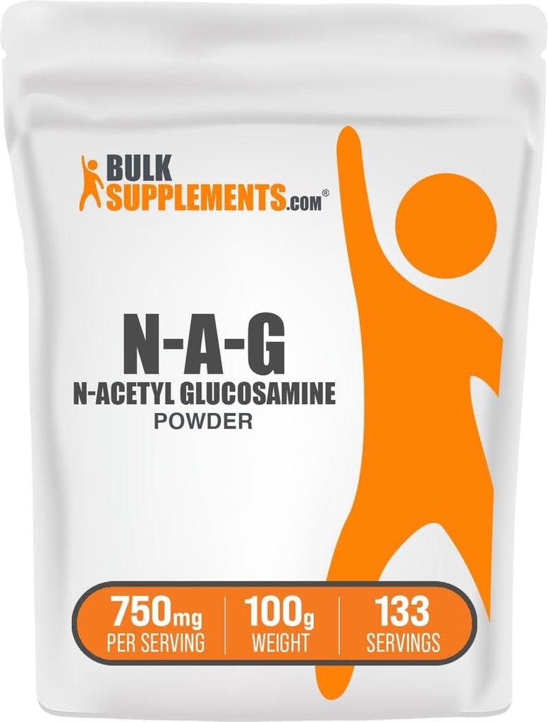 BulkSupplements.com N-Acetyl Glucosamine Powder - NAG Powder, Glucosamine 750mg, Suplemento Nutricional - Gluten Free, 750mg de por Serving, 100g (3,5 oz) (Pack of 1)