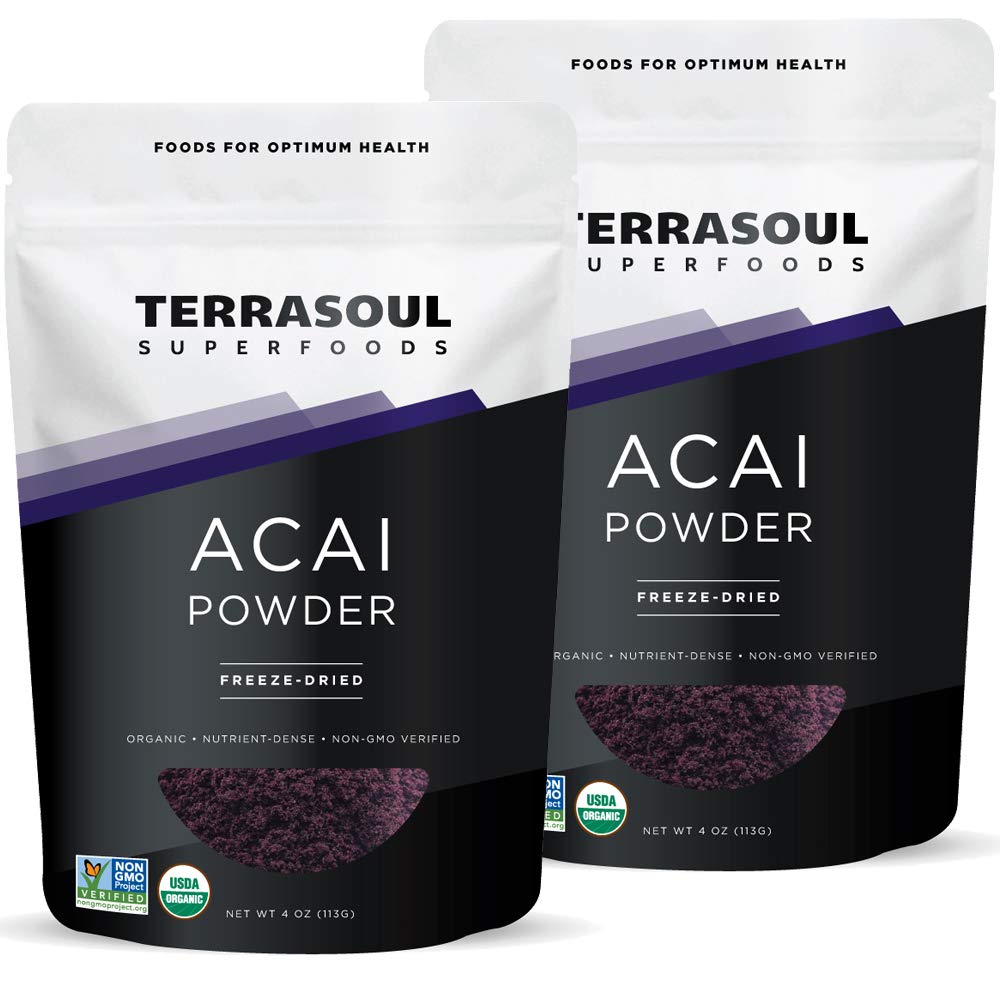 Terrasoul Superfoods Organic Acai Berry Powder, 4 Oz (Pack of 2), Freeze-Dried for Freshness, Omega Fats Boost for Smoothie Bowls, and Antioxidant-Packed Superfood Recipes
