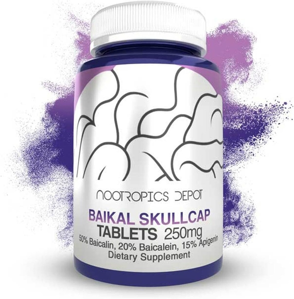 Nootropics Depot Baikal Skullcap Extract Tablets tención 250mg  60 Conde ❌ 15% Apigenin, √≥20% Baicalein, }50% Baicalin