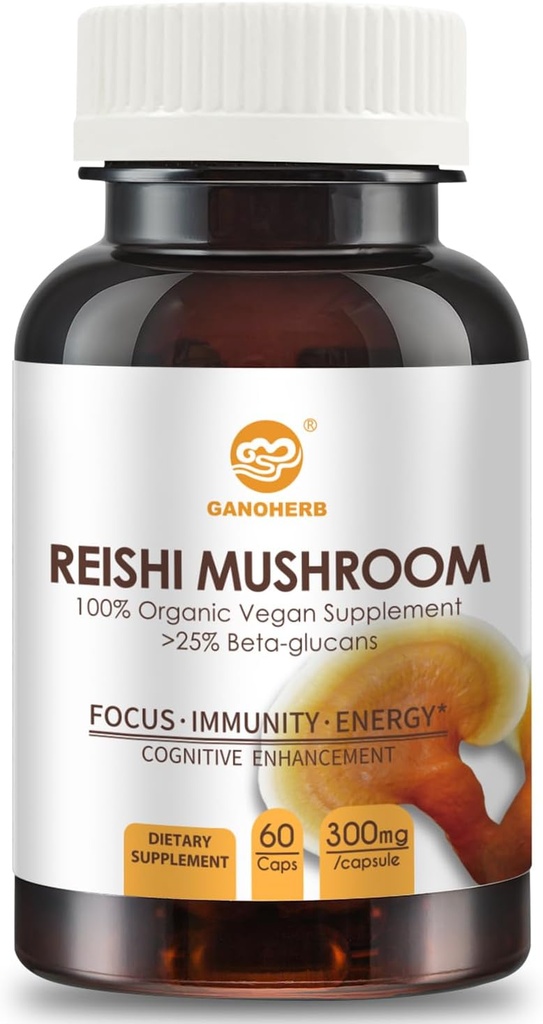 Reishi Mushroom Capsules, Suplemento Ecológico de Superalimentos avanzados con hongo Reishi Powder 450mg, Reishi Shell-Broken Spores 270mg, Reishi Mushroom Extracto 180mg para la longevidad, Salud inmune