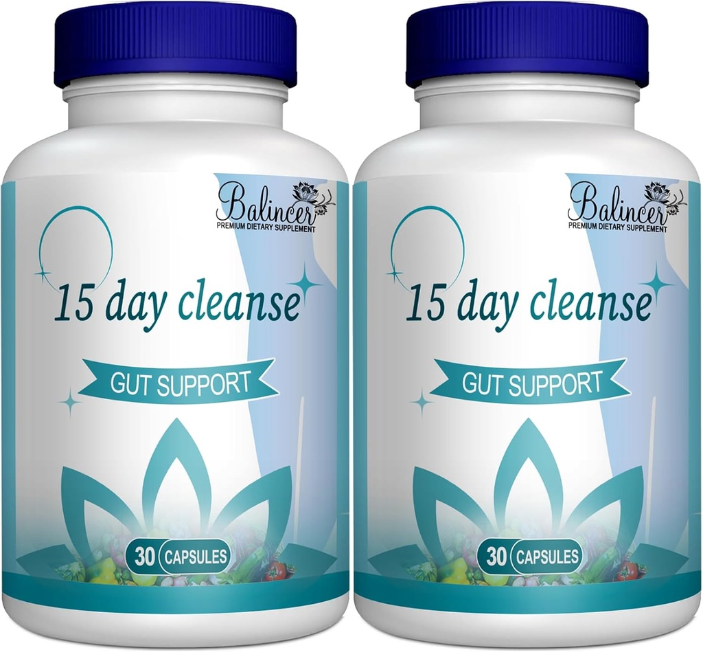 15 días de limpieza, Gut y Colon Support, avanzado 15 días Gut Cleanse Detox para Hombres Mujer con Senna, Cascara Sagrada " Psyllium Husk, Non-GMO, 30 cápsulas