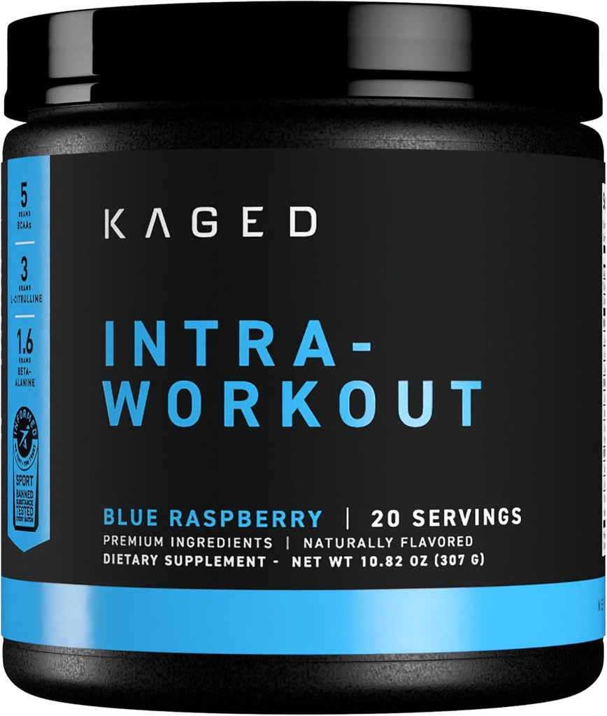 Kaged Intra-Workout Powder In-Kaged BCAAs, L-Citrulline " Beta-Alanine for Endurance 124mg Organic PurCaf Caffeine Coconut Water Powder 20 Servings Blue Raspberry