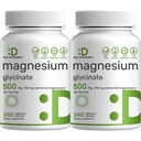 2 Pack Magnesium Glycinate 500mg, 480 Veggie Capsules  100% Chelated for Easy Absorption ← Suplemento Mineral Esencial para el músculo, el sueño, " Heart Health