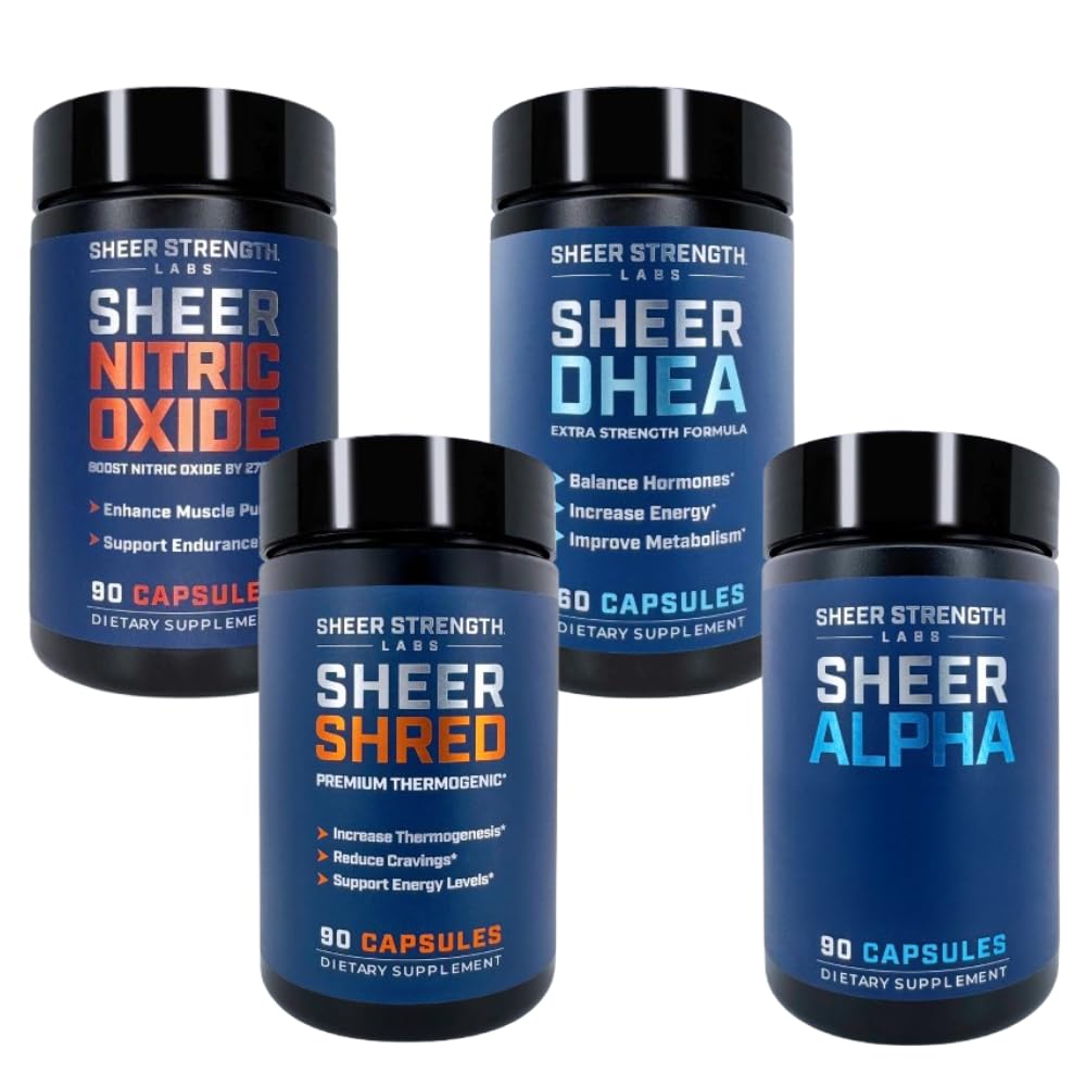 Sheer Ultimate Stack - DHEA Suplemento para hombres DHEA 100mg & Nitric Oxide Suplemento " Sheer Shred " Sheer Alpha