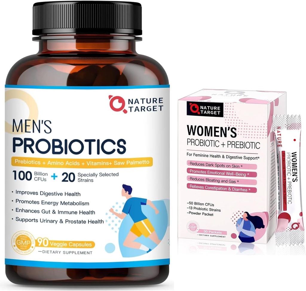 NATURE TARGET Probióticos para hombres 100 millones de millones de UC, Probióticos para mujeres Polvo