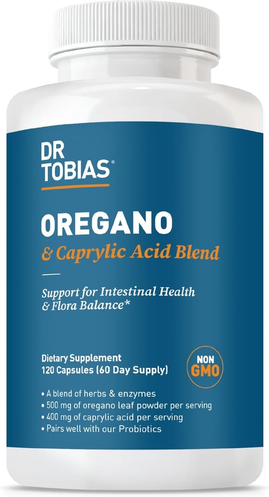 Dr. Tobias Oregano y Acid Blend caprílico, Complejo Gut Flora Balance con Probióticos " Enzymes for Intestinal and Immune Support, Gut Health Supplements for Women ' Men, 120 Capsules, 60 Servings