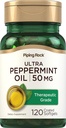 Piping Rock Peppermint Oil Softgel Capsules Silencio 50mg Silencio 120 Píldoras Silencio Terapéutica Grado Extracto Silencioso No GMO, Gluten Suplemento Gratis