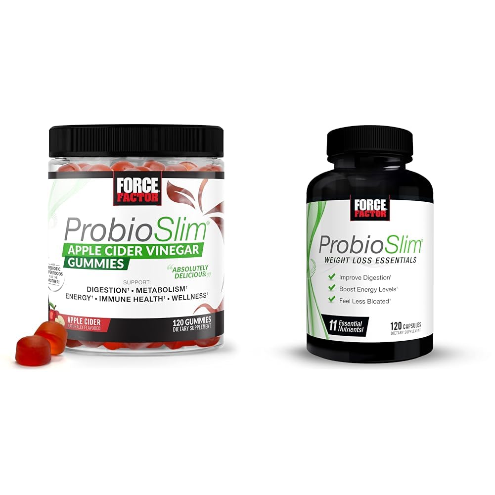 Factor de fuerza ProbioSlim Manejos de vinagre de manzana con probióticos LactoSpore, 120 Conde " ProbioSlim Weight Loss Essentials Daily Digestive Health Probiotic, 120 cápsulas