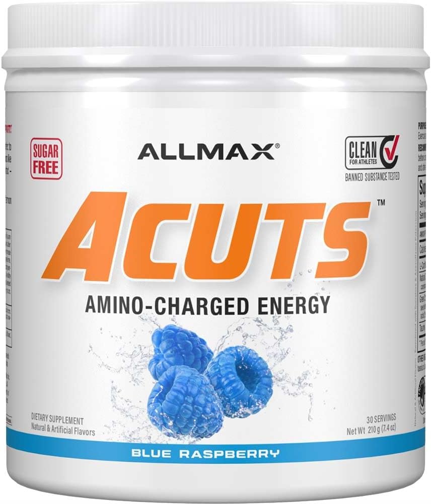 ALLMAX Nutrition AMINOCUTS (ACUTS), Amino-Charged Energy Drink with Taurine, L-Carnitine, Green Coffee Bean Extract, Blue Raspberry, 36 Servings