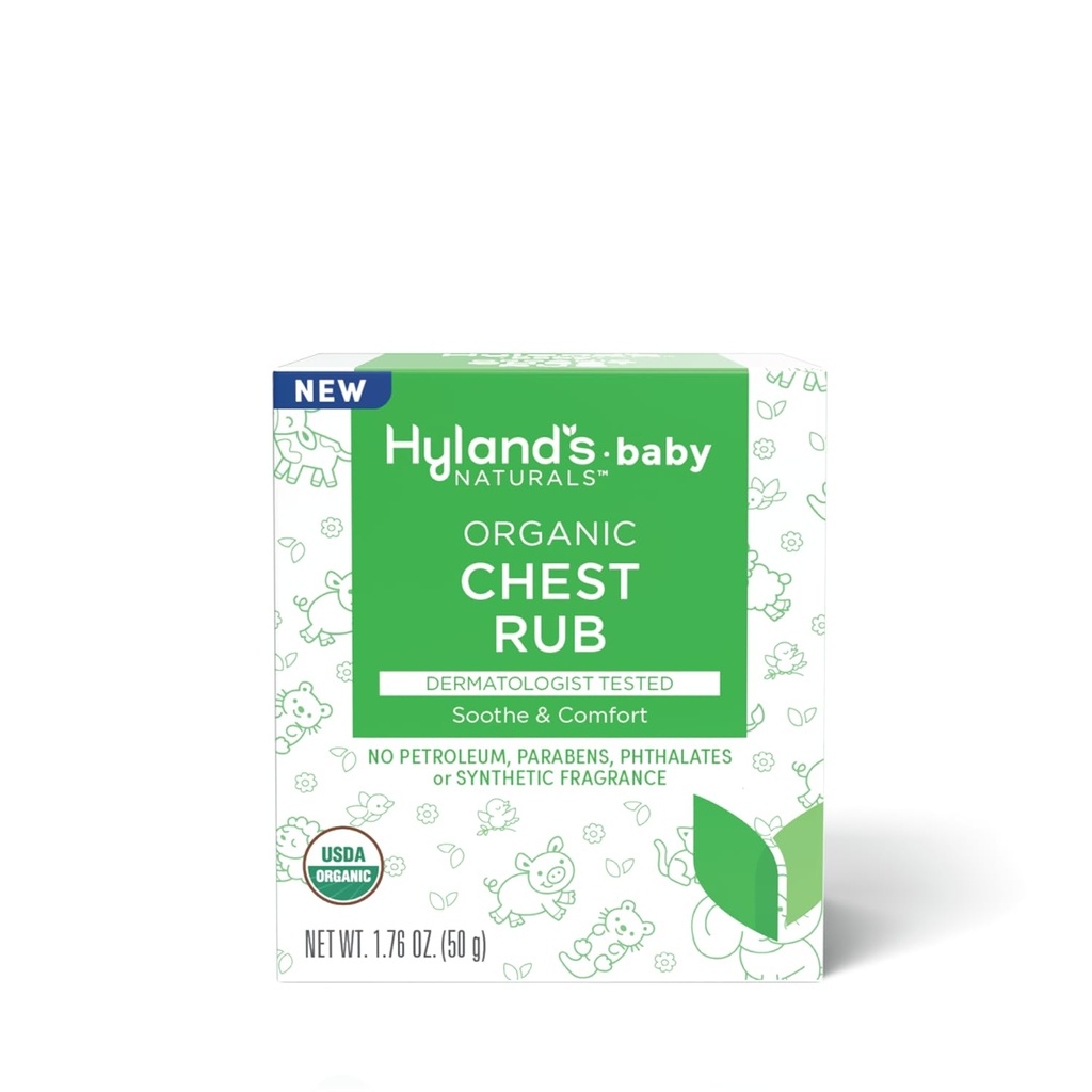 Hiland's Baby Organic Chest Rub, Soothe and Comfort, with Organic Lavender, Peppermint, and Chamomile Flower Oil, Safe and Gentle, Dermatologist Tested, 1.76 Oz, Infant
