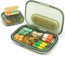 Toplive 6 Compartments Funda pequeña para pilas Organizador de píldoras Pocket Medication Travel Case Portable Small Pill Container with Magnet Light-Proof Mini Pill Box, Green