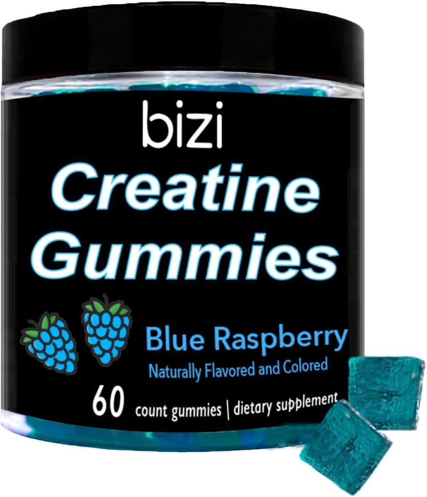 [BRSRMHQ5A4AWMGQY] Bizi Creatine Gummys for Men & Women - 1g of Creatine Monohydrate per Gummy - Watermelon Flavor - Workout, Muscle Growth, and Recovery Supplement- Vegan & Gluten Free (60 ct) (Blue Raspberry)