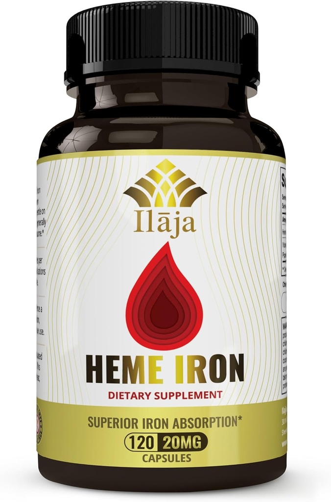 Heme Iron Deficiency Supplement for Women ' Men (120 Capsules) – 20mg High Absorption, Clean Ingredients - Contiene 111% de Iron DV por cápsula - 2-4 Month Supply