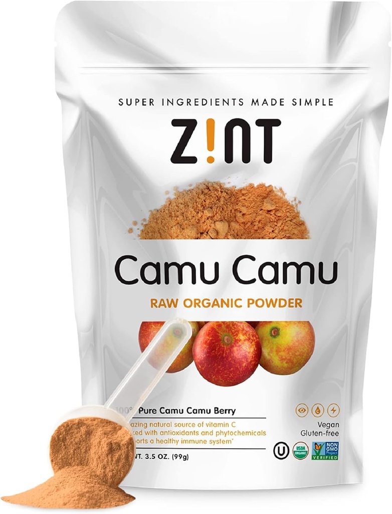 Zint Camu Camu Powder Orgánica ← Superfood Powder  sometida Orgánica Frutas Ingredientes Silencio Antioxidantes Fuente Perfecta para Smoothies, Jugos, Cremas de Hielo ← Non-GMO, Libre de gluten, Kosher Silencio 3.5 oz