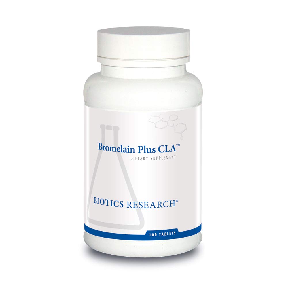 Biotics Research Bromelain Plus CLA Supplies Bromelain y Papain, proporciona apoyo suplementario enzima, soporta Muscular Comfort 100 Tablets