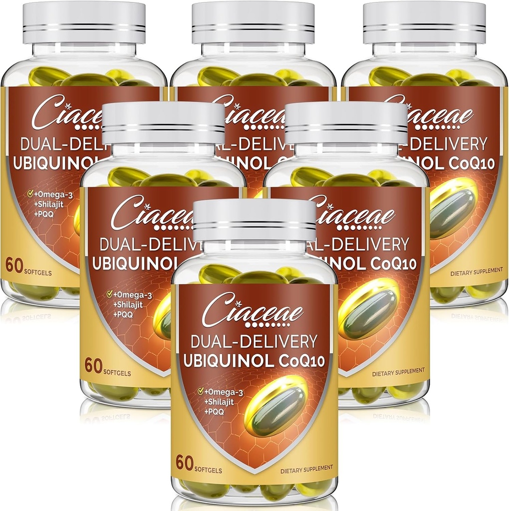 Ubiquinol CoQ10 600 MG Softgels con Omega-3 " Shilajit " PQQ, Coenzyme-Q10 avanzado, Active CoQ10 Ubiquinol Supplement for Fertility, Antioxidante, Heart, Brain & Energy, 360 Servings