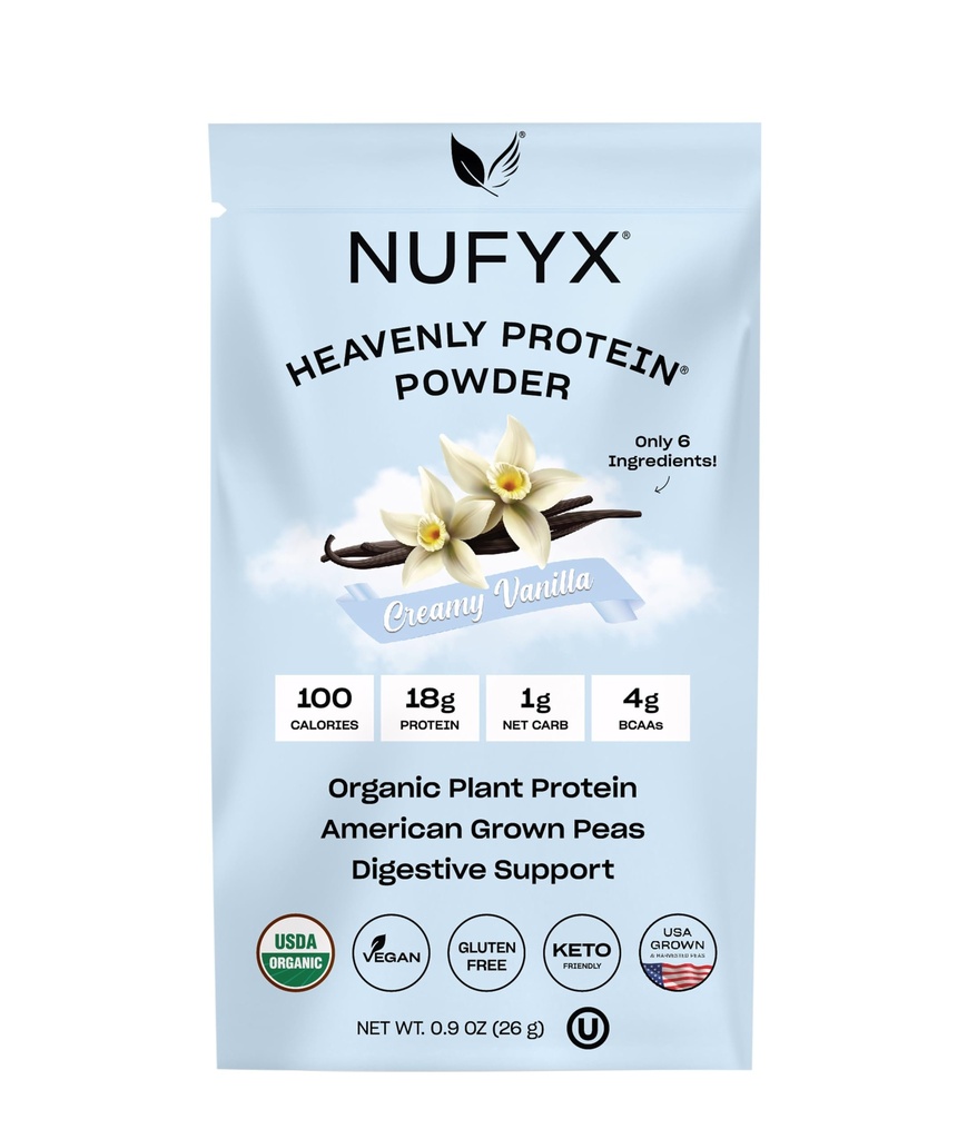 NUFYX® • Pólvora Skyly Protein® • Púrpura ecológica mundial 100% ecológica americana • Vegan • Gluten Gratis • Carb bajo (Creamy Vanilla, Packet)