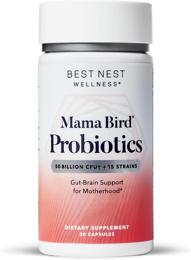 Best Nest Wellness Mama Bird Probiotics - Suplemento de Salud Digestivo Ayudas Gut - Apoyo cerebral - 50 Billion CFU Multi-Probiótico Suplemento para Mujeres - Apoyos Saludable Gut Biome - 30 cápsulas