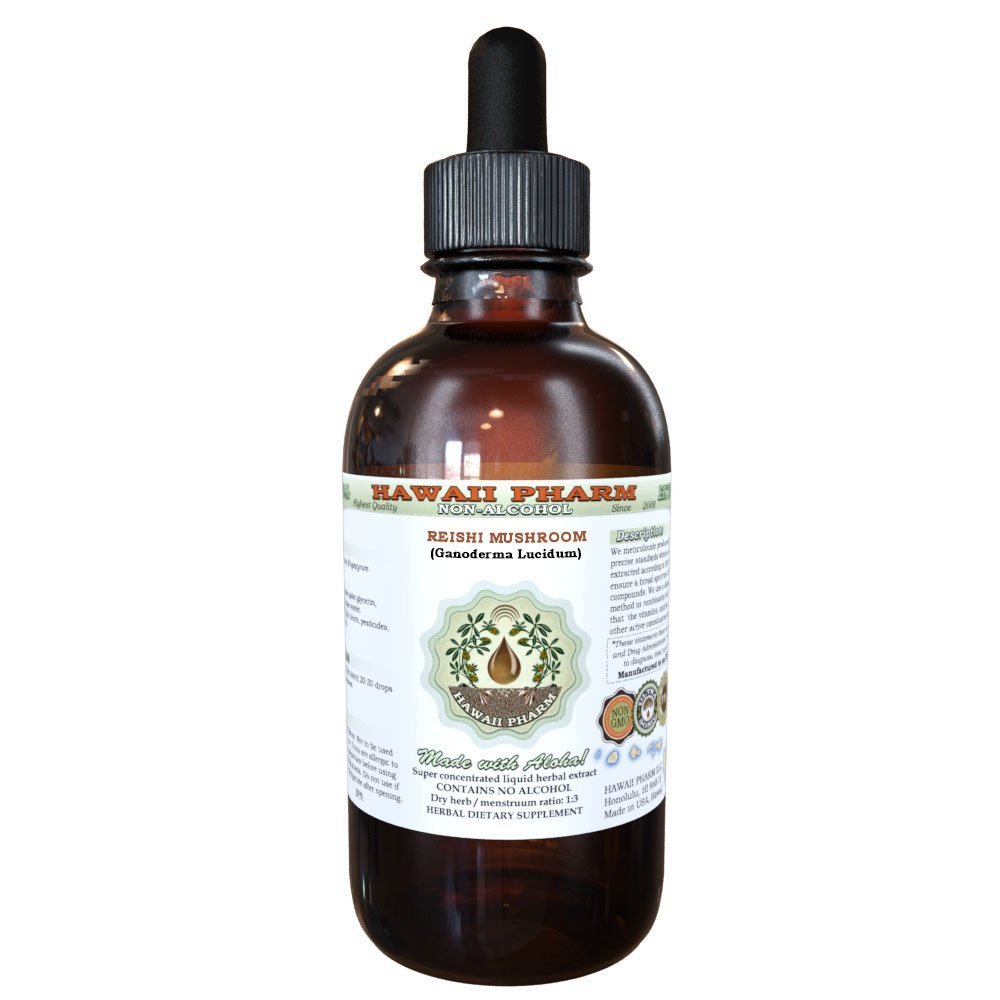 Extracto líquido libre de alcohol Reishi - Tónica de Emperadores, Mushroom orgánico Reishi (Ganoderma Lucidum) Secado Mushroom Glycerite Natural Herbal Suplemento, Hawaii Pharm, USA 2 fl.oz