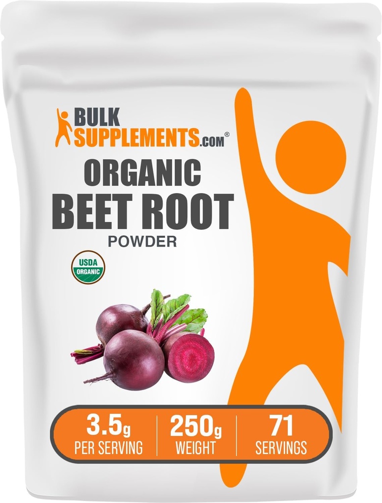 BulkSupplements.com Orgánica Beet Root Powder - Suplemento Superfood, Beet Root Suplementos - Vegan & Gluten Gratis, 3.5g por Serving, 250g (8.8 oz) (Pack of 1)