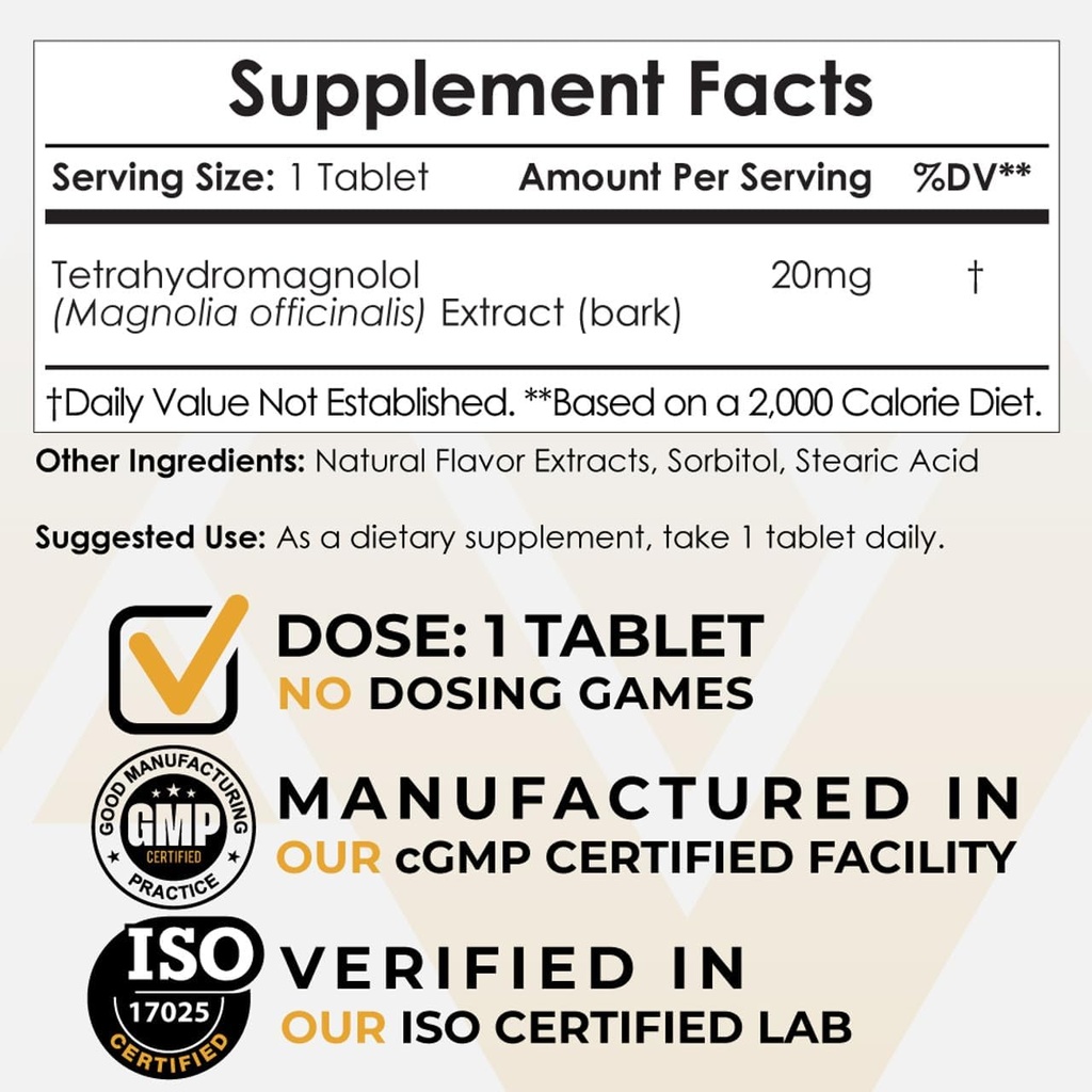 Nootropics Depot Tetrahidromagnolol Quick Dissolve Tablets TEN 20mg ANTE Magnolia officinalis TEN Healthy Inflammation Response, Mood, & Gastrointestinal Support TEN 60 Count