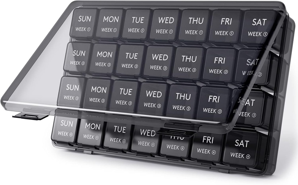 Lifewit Organizador Mensual de Pill, Caja de 28 Días, 4 Semanas Casos de 1 Mes, Grandes Compartimientos Organizador de Medicina para Vitaminas, Aceites de Pesca, Suplementos