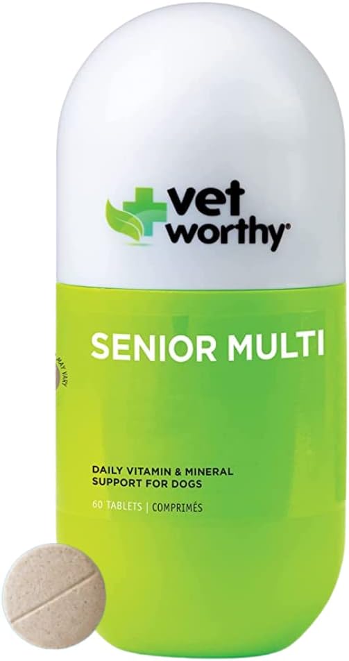 [BRSWGZTYAANGCD3K] Vet Worthy Senior Multivitamin Chewable for Dogs - Antioxidants and Nutritional Support - Daily Support - Essential Vitamins, Minerals, " Enzymes- Liver Flavor Chewable for Dogs - 60 Tablets