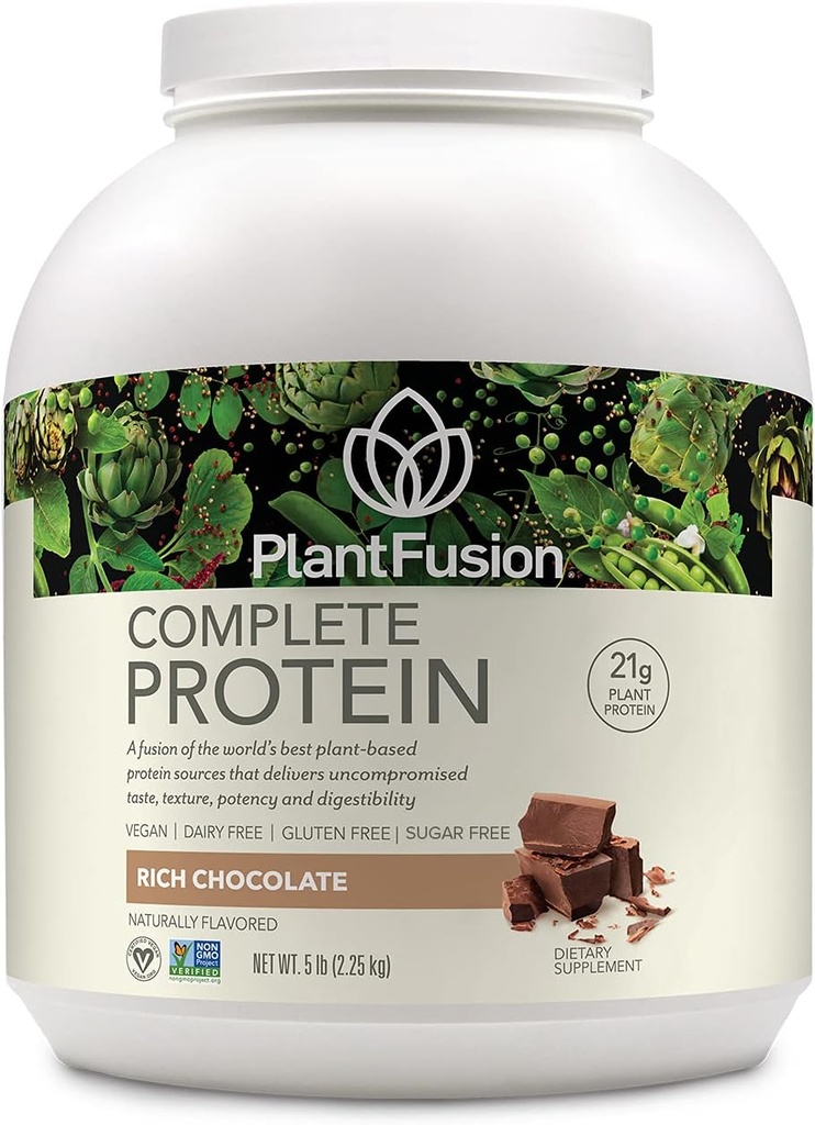 PlantFusion Complete Vegan Protein Powder - Plant Based Protein Powder with BCAAs, Digestive Enzymes and Pea Protein - Keto, Gluten Free, Soy Free, Non-Dairy, No Sugar, Non-GMO - Chocolate rico 5 libras