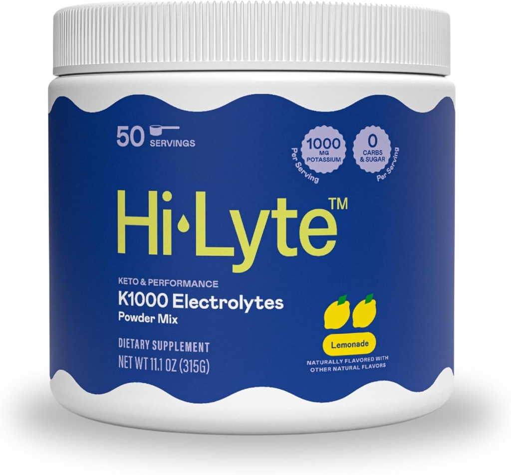 Hi-Lyte Keto K1000 Electrolyte Powder ¦ Lemonade ← Hydration Suplemento Bebida Mezcla ¦ Boost Energy " Beat Leg Cramps Silencio No Sugar, No Maltodextrin ← 50 Servings