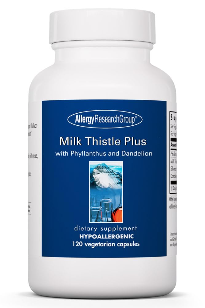 Allergy Research Group Milk Thistle Plus Suplemento - Apoyo a la salud del hígado, cardo de leche, Dandelion, Detox, Cleanse, Vegetarian Capsules - 120 Cuenta