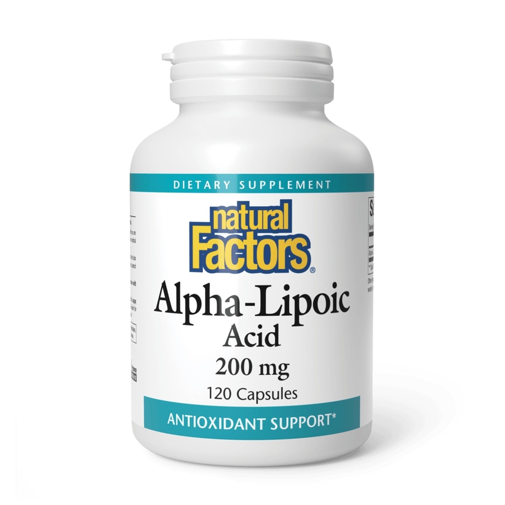 Factores naturales Ácido alfa-Lipoico 200 mg, Apoyo Antioxidante, 120 cápsulas