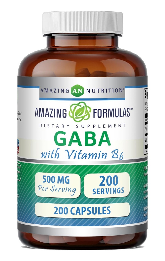 Fórmulas increíbles GABA con vitamina B6 Suplemento TENIDO 500 Mg Por Serving TENIDO 200 cápsulas Silencio No-OMG TENIDO Gluten Free TEN Made in USA